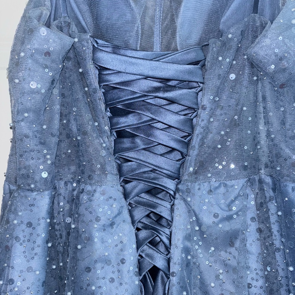 Elegant Blue Sequin Prom Dress - Picture 6 of 7